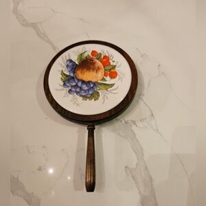 Vintage MCM Wood Tile Trivet with Handle Cornwall Wood Products USA Made